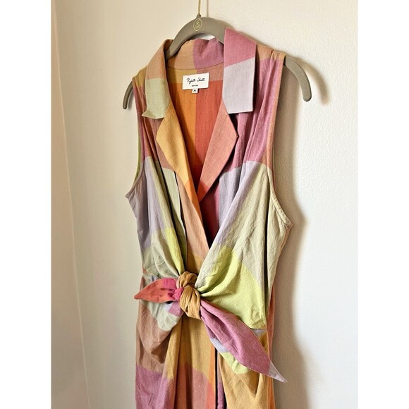 Rujuta Sheth Emily Jupiter Chex Collared Tie Front Dress Madras Cotton M - Picture 3 of 12